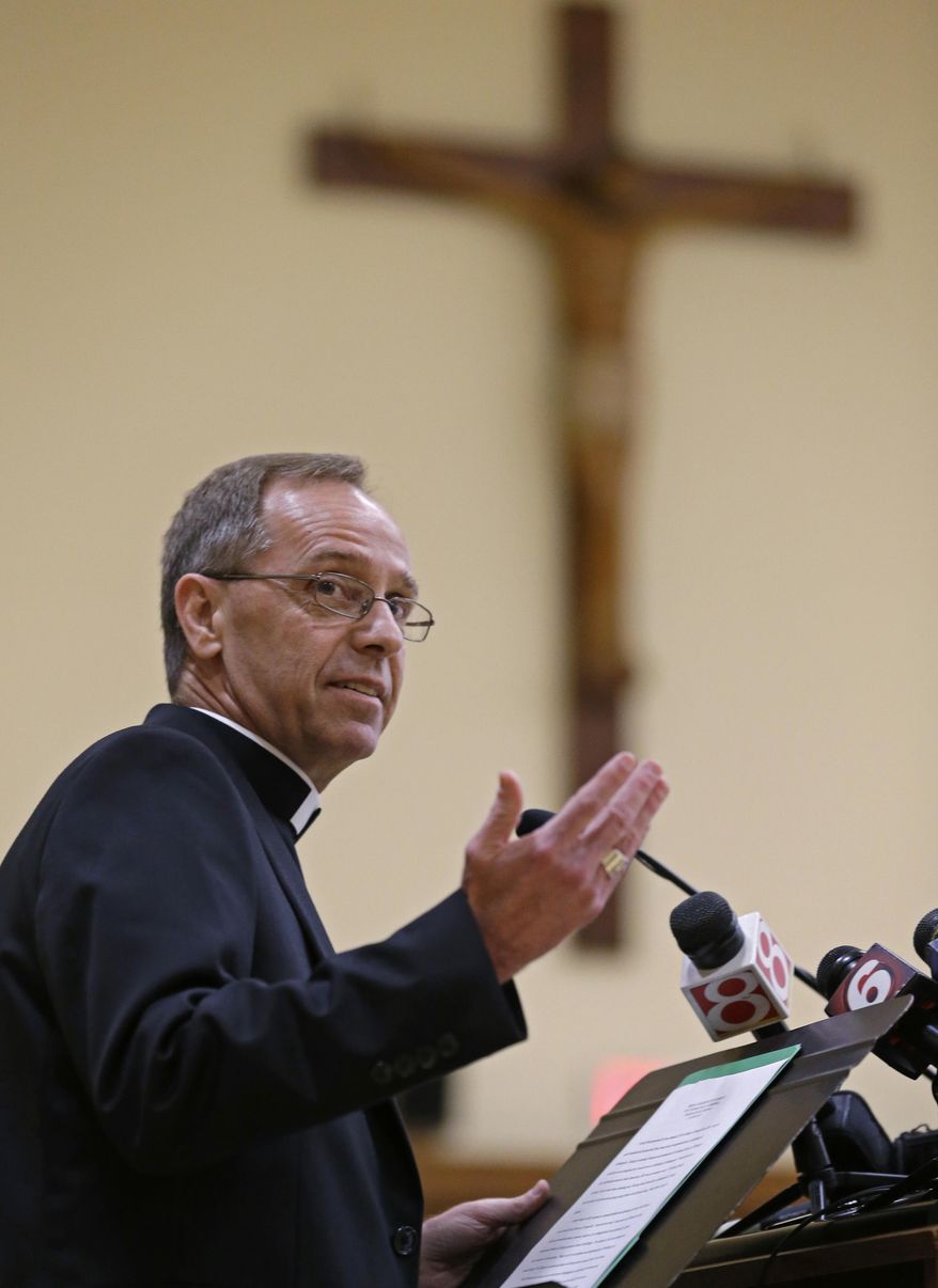 Bishop Charles Thompson speaks after he is introduced as the new archbishop of Indianapolis in Indianapolis, Tuesday, June 13, 2017. Pope Francis made the appointment Tuesday in Rome. Thompson is currently the Bishop of Evansville, Ind. (AP Photo/Michael Conroy)