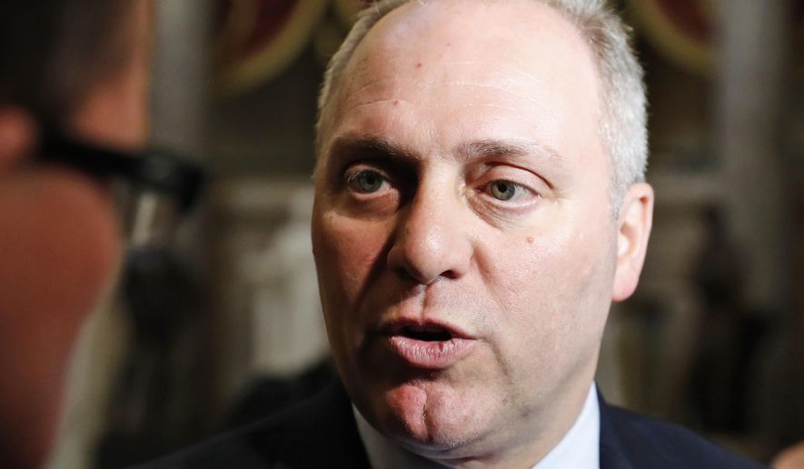 In this May 17, 2017, photo, Majority Whip Rep. Steve Scalise, R-La., speaks with the media on Capitol Hill in Washington. (AP Photo/Alex Brandon)
