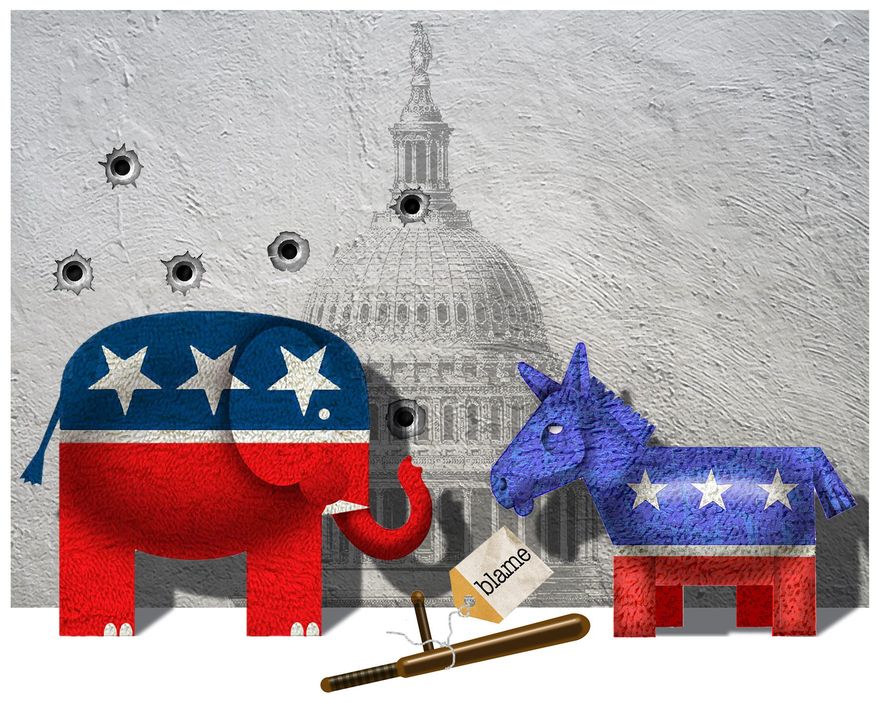 Illustration on resisting being goaded into a like reaction to attacks on the GOP by Alexander Hunter/The Washington Times