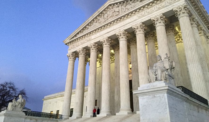 The Supreme Court at sunset is shown in this Feb. 13, 2016 file photo. On Nov. 17, 2017, the Trump White House added five judges to the president&#x27;s short list for when the next vacancy on the high court&#x27;s bench opens up. (AP Photo/Jon Elswick) ** FILE **