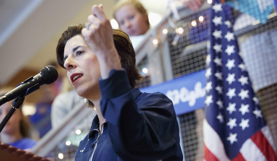 In this Friday, May 5, 2017, photo R.I. Gov. Gina Raimondo speaks during College Signing Day at Cumberland High School, in Cumberland, R.I. The fate of Raimondo's plan to provide two years of free tuition at state colleges is up in the air Thursday, June 15, as legislative leaders prepare to unveil a new state budget proposal. (AP Photo/Michael Dwyer)