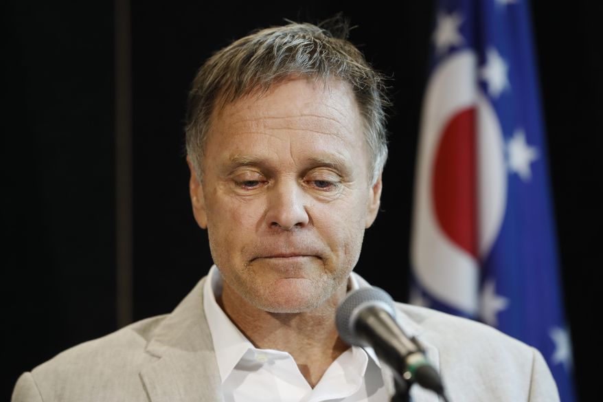 Fred Warmbier, father of Otto Warmbier, a University of Virginia undergraduate student who was imprisoned in North Korea in March 2016, speaks during a news conference, Thursday, June 15, 2017, at Wyoming High School in Cincinnati. Otto Warmbier, serving a 15-year prison term for alleged anti-state acts, was released and medically evacuated Tuesday. (AP Photo/John Minchillo)