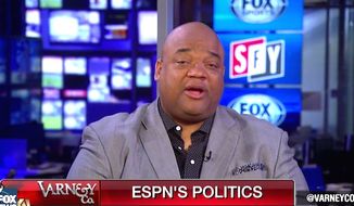 FS1&#39;s Jason Whitlock responds on June 16, 2017, to ESPN host Max Kellerman&#39;s assertion that playing the national anthem before professional sporting events is an invitation to political protests. (Fox Business Network screenshot) 