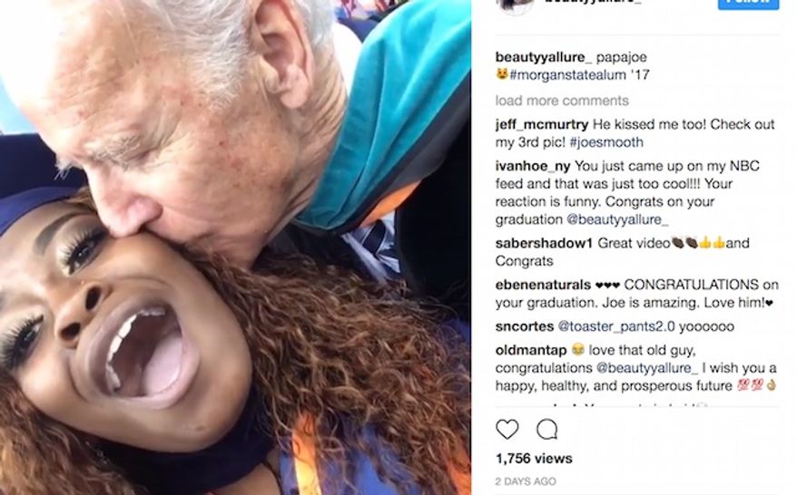 Former Vice President Joe Biden kisses a Morgan State University student during her graduation ceremony, May 20, 2017. The moment went viral on social media after it was shared on Instagram June 14, 2017. (Instagram: beautyyallure) ** FILE **