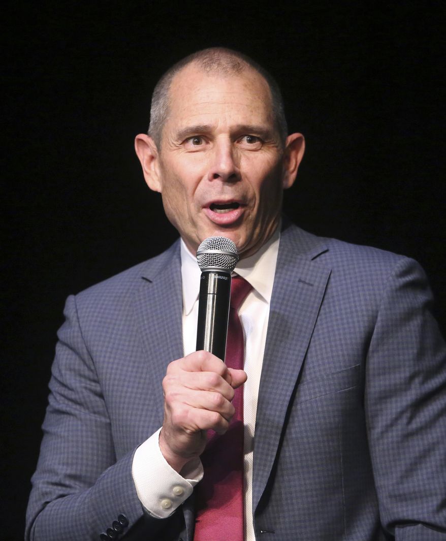 Provo Mayor John Curtis speaks during a debate at Mountain View High School on Friday, June 16, 2017, in Orem, Utah, on the eve of the Utah GOP convention where delegates will winnow the crowded field. (AP Photo/Rick Bowmer)