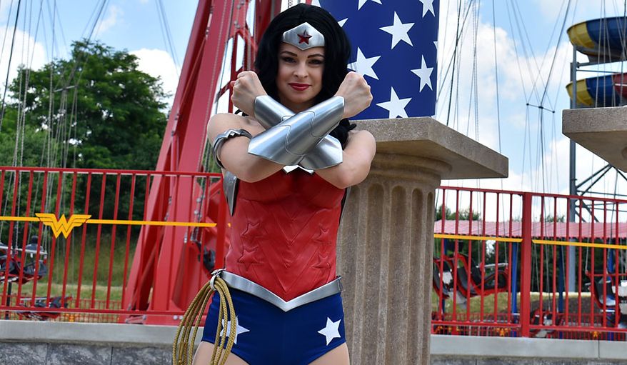 Wonder Woman stopped by to check out her Lasso of Truth ride at Six Flags America. (Photograph by Joseph Szadkowski / The Washington Times)