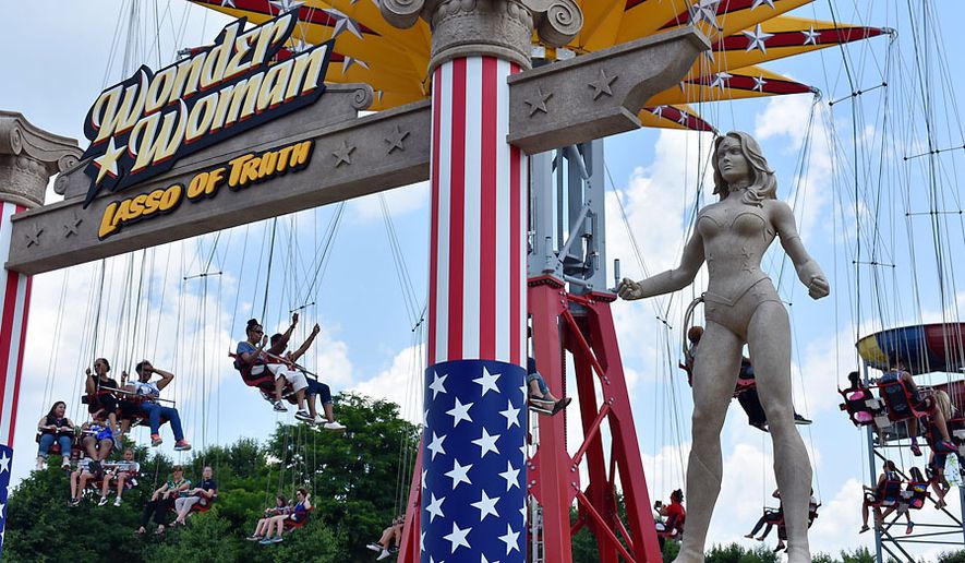Wonder Woman: Lasso of Truth ride is a new extreme swing ride at Six Flags America. (Photograph by Joseph Szadkowski / The Washington Times)