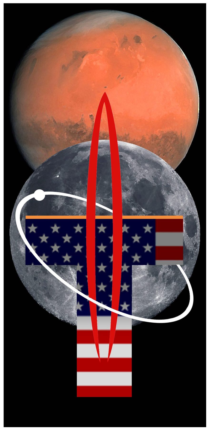 Illustration on Trump&#39;s potential impact on America&#39;s space program in the 21st century by Alexander Hunter/The Washington Times