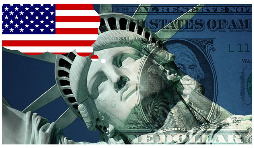 Illustration on elements of the American dream by Alexander Hunter/The Washington Times