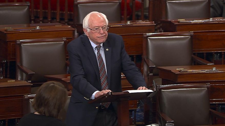 In this image from Senate Television video, Sen. Bernie Sanders, I-Vt., pauses as he speaks Wednesday, June 14, 2017, on the Senate floor at the Capitol in Washington, about the shooting at the Republican congressional baseball practice.  (Senate Television via AP) **FILE**