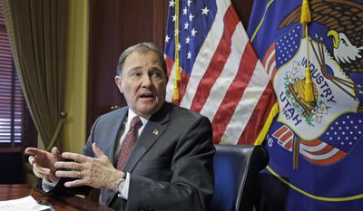 FILE - In this March 7, 2017, file photo, Utah Gov. Gary Herbert speaks during a news conference at the state Capitol in Salt Lake City. Utah lawmakers who passed the strictest DUI threshold in the country got an earful Wednesday, June 21, from restaurant and tourism groups who oppose the 0.05 percent blood alcohol limit and say it will hurt the state&#39;s hospitality industry. Herbert says he signed the bill because he believes it will save lives, but he wants lawmakers to study whether it has any unintended consequences. (AP Photo/Rick Bowmer, File)