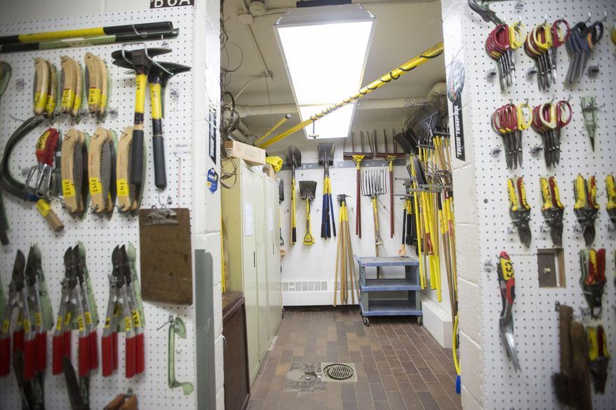 ADVANCE FOR WEEKEND EDITIONS, JUNE 24-25- In this June 15, 2017 photo, tools are displayed in classroom for the horticulture program at Oak Hill Correctional Institution in Oregon, Wis. The prison's horticulture program cultivates relationships between inmates and the community. (Saiyna Bashir/The Capital Times via AP)