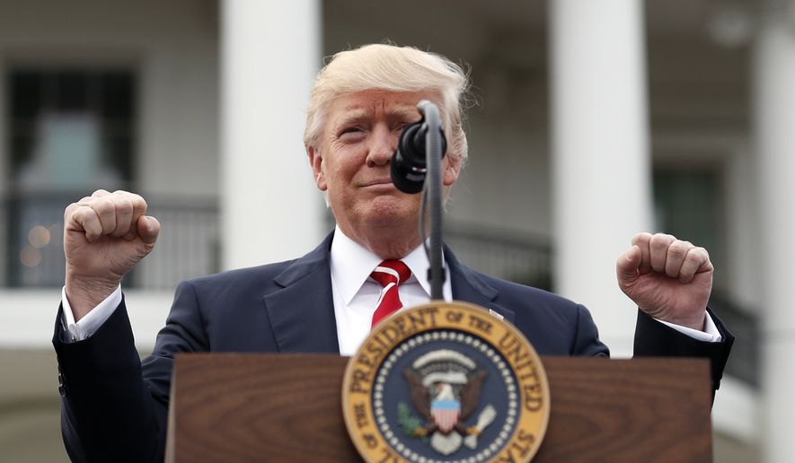 President Donald Trump reacts as he begins to speak at the congressional picnic on the South Lawn of the White House, Thursday, June 22, 2017, in Washington. (AP Photo/Alex Brandon)
