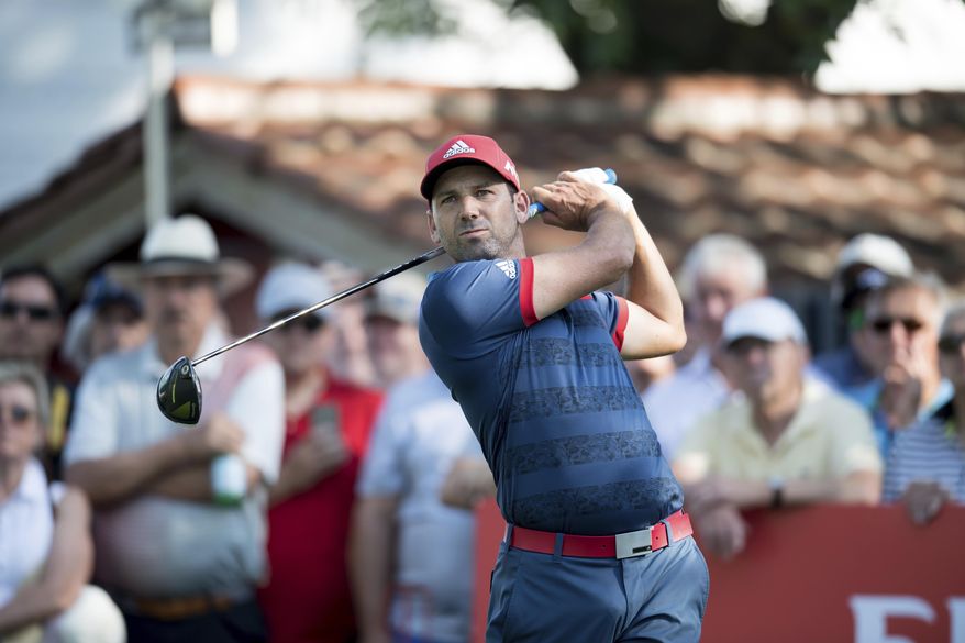 Spain's Sergio Garcia plays a ball during the first round of the Golf Europe Tour International Open in Eichenried near Munich, Germany, Thursday, June 22, 2017. (Sven Hoppe/dpa via AP)