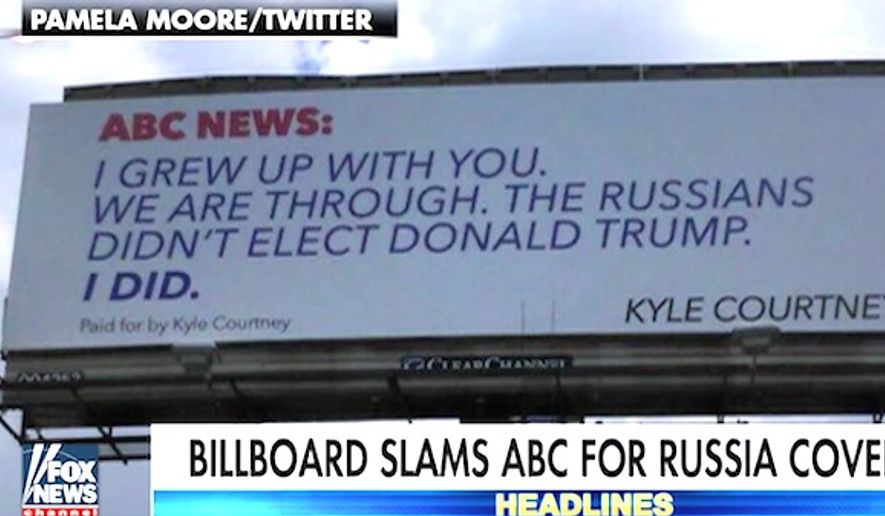 Kyle Courtney of Boerne, Texas, purchased two months of signage along a highway to blast ABC News for its coverage of the Trump administration. (Fox News screenshot)