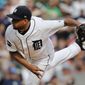 FILE - In this April 10, 2017, file photo, Detroit Tigers relief pitcher Francisco Rodriguez throws against the Boston Red Sox in the ninth inning of a baseball game in Detroit. The Tigers have released Rodriguez, Friday, June 23, 2017, one day after the 35-year-old reliever allowed a grand slam to Robinson Cano in his latest rough outing. (AP Photo/Paul Sancya, File)