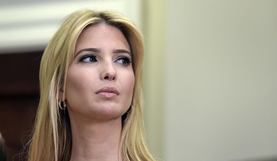 In this June 15, 2017, file photo, Ivanka Trump listens as President Donald Trump speaks in the Roosevelt Room of the White House in Washington, during an event on Apprenticeship and Workforce of Tomorrow initiatives. (AP Photo/Susan Walsh, File)