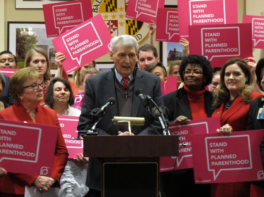 FILE - In this March 8, 2017 file photo, Maryland House Speaker Michael Busch speaks at a news conference in Annapolis, Maryland, in support of legislation to continue funding for services provided by Planned Parenthood. New laws taking effect in Maryland include steps to provide funding for Planned Parenthood to mitigate potential federal cuts and require schools to teach about the dangers of opioid addiction. A state tax break for emergency services personnel also is going into effect, along with measures aimed at protecting bees and opening the nation’s only Guinness brewery. (AP Photo/Brian Witte)