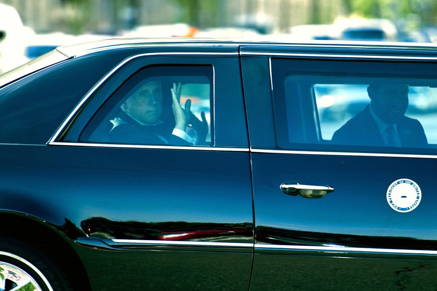 Vice President Mike Pence arrives at the wedding of Treasury Secretary Steve Mnuchin and Scottish actress Louise Linton, at the Andrew Mellon Auditorium in Washington, Saturday, June 24, 2017. (AP Photo/Cliff Owen)