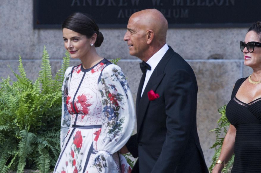 Thomas Barrack, CEO of Colony Capitol, arrives at the wedding of Treasury Secretary Steve Mnuchin and Scottish actress Louise Linton, at the Andrew Mellon Auditorium in Washington, Saturday, June 24, 2017. (AP Photo/Cliff Owen)