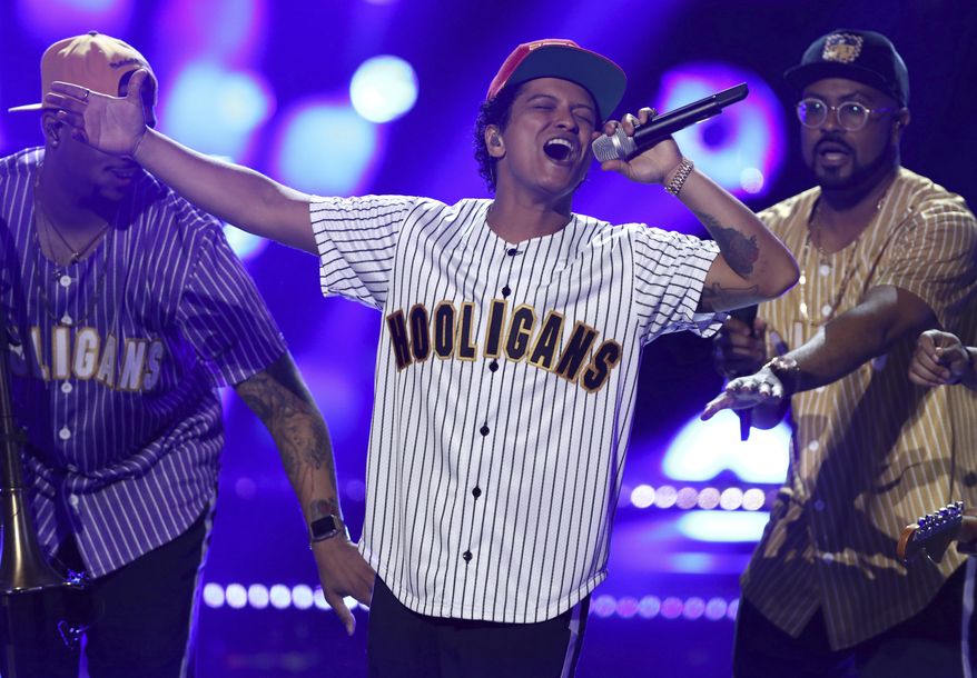 Bruno Mars performs "Perm" at the BET Awards at the Microsoft Theater on Sunday, June 25, 2017, in Los Angeles. (Photo by Matt Sayles/Invision/AP)