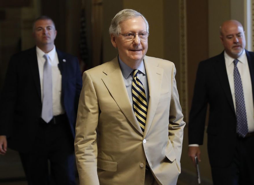 Senate Majority Leader Mitch McConnell, Kentucky Republican, said he planned to move forward this week on a floor vote for repeal of Obamacare and replacement with his own bill. (Associated Press)