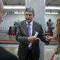 Sen. Joe Manchin, D-W.Va., meets with West Virginia members of the American Heart Association before a news conference on the opioid crisis, Tuesday, June 27, 2017, on Capitol Hill in Washington. (AP Photo/J. Scott Applewhite) ** FILE **