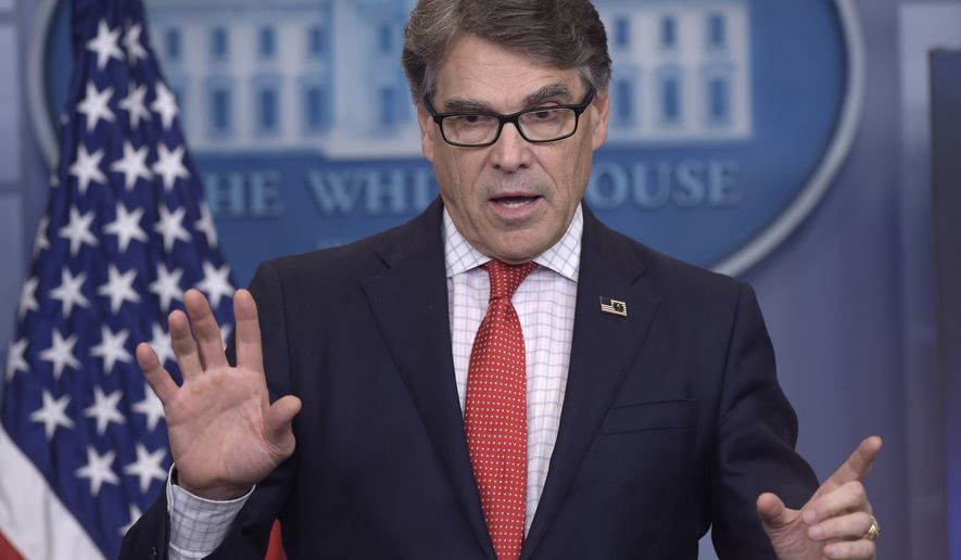 Energy Secretary Rick Perry speak during the daily briefing at the White House in Washington, Tuesday, June 27, 2017. (AP Photo/Susan Walsh)