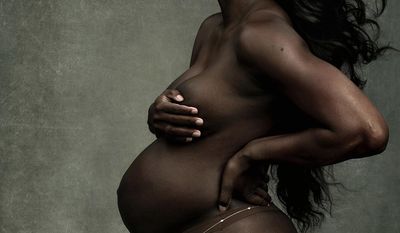 This image made by Annie Leibovitz exclusively for Vanity Fair shows the cover of the August edition of the magazine, unveiled Tuesday, June 27, 2017, featuring Serena Williams. Serena announced her pregnancy with Reddit co-founder Alexis Olhanian in April. The magazine reports the couple will be married in the fall after the baby is born. (Annie Leibovitz/Vanity Fair via AP)