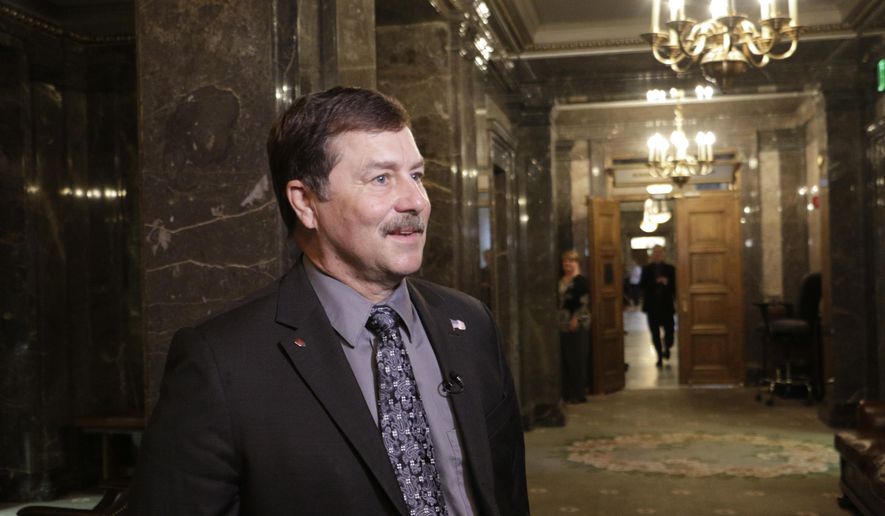 Republican Senate Majority Leader Mark Schoesler talks to the media in the Senate wings on Tuesday, June 27, 2017 in Olympia, Wash. He said that lawmakers are close to agreement on a two-year state budget. If a budget isn't in place by midnight Friday, the state faces a partial government shutdown. (AP Photo/Rachel La Corte)