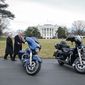 President Donald Trump and Vice President Mike Pence admire several Harley Davidson bikes on the South Lawn driveway of the White House in Washington, D.C. President Trump hosted a lunch for Harley Davidson executives, as well as union representatives for machinist and steel workers, in the Roosevelt Room of the White House in Washington, D.C., Thursday, February 2, 2017. (Official White House Photo by Shealah Craighead)