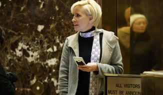 In this Nov. 29, 2016 file photo Mika Brzezinski waits for an elevator in the lobby at Trump Tower, Tuesday, Nov. 29, 2016, in New York.  President Donald Trump has used a series of tweets to go after Mika Brzezinski and Joe Scarborough, who&#39;ve criticized Trump on their MSNBC show &amp;quot;Morning Joe.&amp;quot; (AP Photo/Evan Vucci)