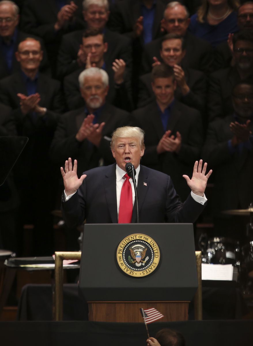 President Donald Trump speaks during the Celebrate Freedom event at the Kennedy Center for the Performing Arts in Washington, Saturday, July 1, 2017. (AP Photo/Carolyn Kaster)