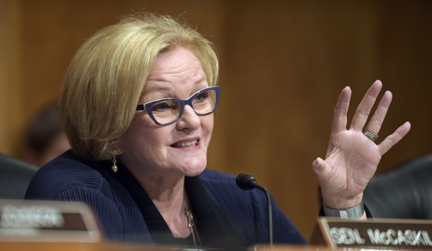 In this June 6, 2017, file photo, Senate Homeland Security and Governmental Affairs Committee ranking member Sen. Claire McCaskill, D-Mo., asks a question during a hearing on Capitol Hill in Washington. (AP Photo/Susan Walsh, File)