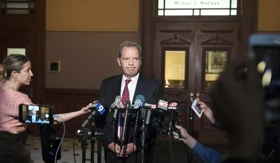 Illinois Senate President John Cullerton, D-Chicago, speaks with reporters after a leaders meeting at the Capitol, Monday, July 3, 2017, in Springfield, Ill. (Ted Schurter/The State Journal-Register via AP)