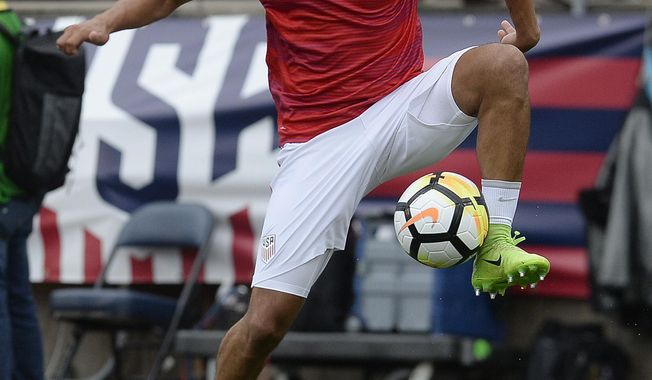 FILE - In this July 1, 2017, file photo, United States&#x27; Kenny Saief is shown in action during an international friendly soccer match against Ghana at Pratt &amp;amp; Whitney Stadium at Rentschler Field, in East Hartford, Conn.  Saeif will miss the CONCACAF Gold Cup because of a groin injury and will be replaced by Chris Pontius on the U.S. roster. (AP Photo/Jessica Hill, File)