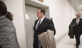 Walter Shaub Jr., director of the U.S. Office of Government Ethics walks on Capitol Hill in Washington, in this Jan. 23, 2017, file photo. Shaub, who prodded President Donald Trump’s administration over conflicts of interest is resigning to take a new job, at the Campaign Legal Center, a nonprofit in Washington that mostly focuses on violations of campaign finance law. (AP Photo/J. Scott Applewhite, File)