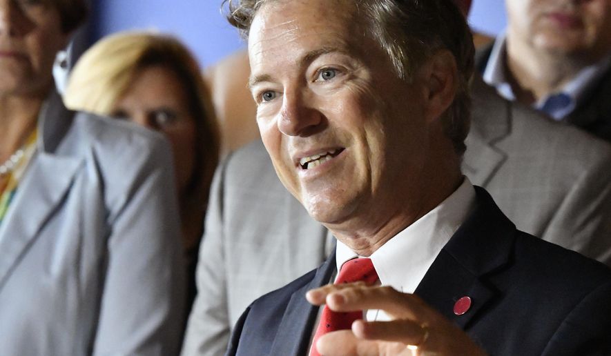 Sen. Rand Paul, R-Ky., speaks about health insurance during a news conference at the River House Restaurant, Thursday, July 6, 2017, in Louisville, Ky. Paul has emerged as one of the biggest obstacles to passing the Republican answer to the Affordable Care Act, adding another wrinkle in his complex relationship with Senate Majority Leader Mitch McConnell, R-Ky. (AP Photo/Timothy D. Easley)