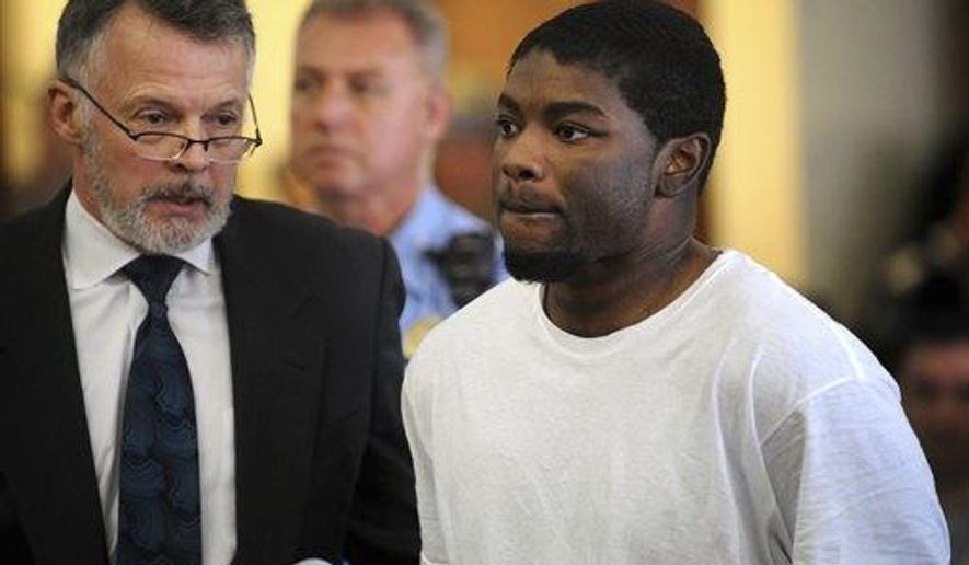 FILE- In this May 20, 2013, file photo, Jermaine Richards, right, stands with his lawyer, John R. Gulash, as he is arraigned on murder and kidnapping charges in the death of Eastern Connecticut State University (ECSU) student Alyssiah Marie Wiley at Superior Court in Bridgeport, Conn. Jury selection is scheduled to begin Friday, July 7, 2017, for a third trial of Richards. The first two trials of Richards ended in mistrials after the juries deadlocked. (Brian A. Pounds/Hearst Connecticut Media via AP, Pool, File)