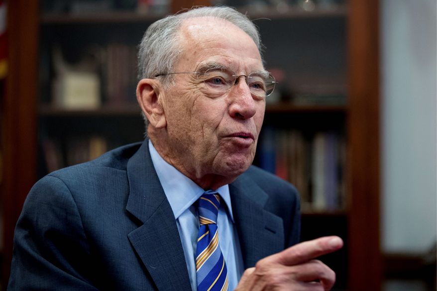 Senate Judiciary Committee Chairman Chuck Grassley, Iowa Republican, has indicated that he might not adhere to the blue slip tradition, giving senators a sort of veto over judges picked from their home states who don&#39;t meet with their approval. (Associated Press)