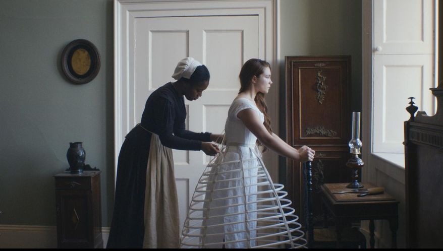 This image released by Roadside Attractions shows Naomi Ackie, left, and Florence Pugh in "Lady Macbeth." (Roadside Attractions via AP)