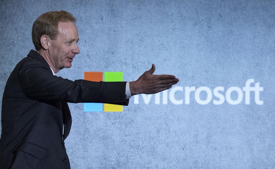 Microsoft President and Chief Legal Officer Brad Smith speaks in Washington, Tuesday, July 11, 2017, about Microsoft&#39;s project to bring broadband internet access to rural parts of the U.S. (AP Photo/Carolyn Kaster)