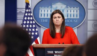 Deputy White House press secretary Sarah Huckabee Sanders pauses while speaking during an off-camera press briefing at the White House in Washington, Tuesday, July 11, 2017. (AP Photo/Alex Brandon)