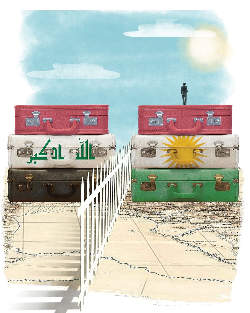 Illustration on Iraq/ Kudistan relations by Linas Garsys/The Washington Times