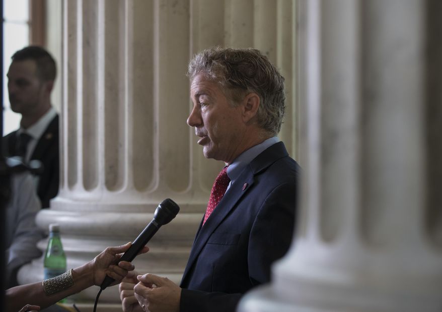 Sen. Rand Paul, R-Ky., a key opponent of the Republican health care bill, does a television news interview on Capitol Hill in Washington, Tuesday, July 11, 2017. (AP Photo/J. Scott Applewhite)