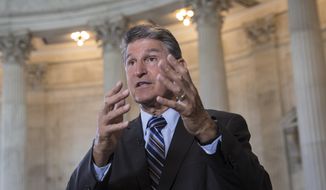 Sen. Joe Manchin, D-W. Va. responds to questions during a TV news interview on Capitol Hill in Washington, Tuesday, July 11, 2017. Manchin pleaded his case for bipartisanship in fixing health care and spending. (AP Photo/J. Scott Applewhite) ** FILE **