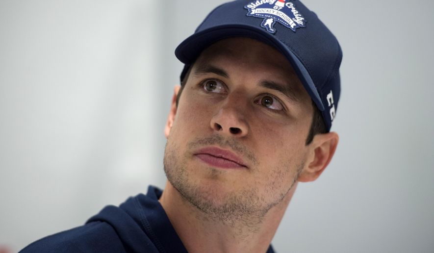 Pittsburgh Penguins NHL hockey player Sidney Crosby speaks to reporters during a press conference in Halifax, Nova Scotia, Wednesday, July 12, 2017. (Darren Calabrese/The Canadian Press via AP)
