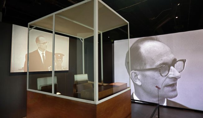 The bulletproof glass booth in which Adolf Eichmann testified during his trial in Jerusalem District Court is displayed in the &amp;quot;Operation Finale: The Capture &amp;amp; Trial of Adolf Eichmann&amp;quot; exhibit at the Museum of Jewish Heritage, in New York, Friday, July 14, 2017. (AP Photo/Richard Drew)