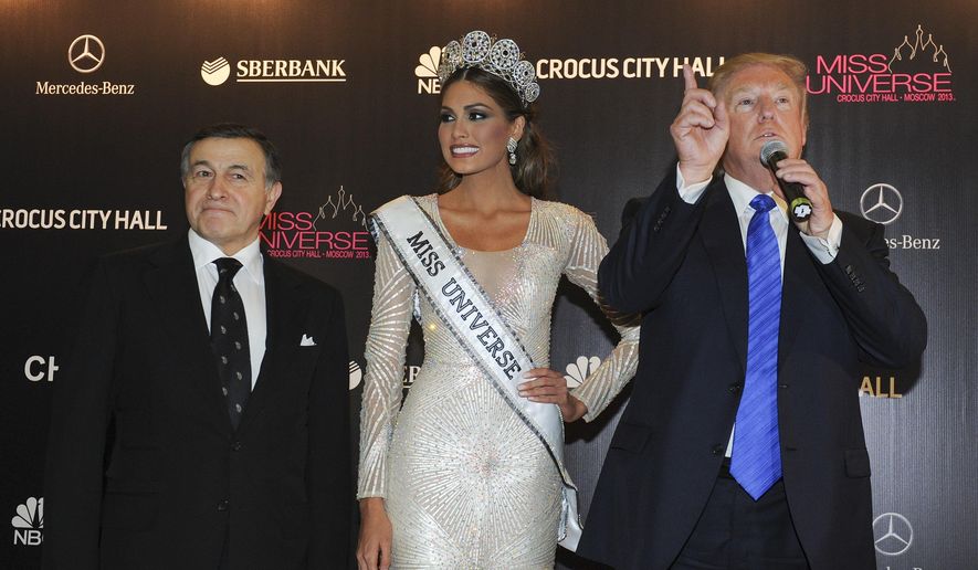 Gabriela Isler of Venezuela was crowned Miss Universe 2013 in a pageant owned by Donald Trump. Also at the Moscow event was Russian businessman Aras Agalarov. (Associated Press/File)