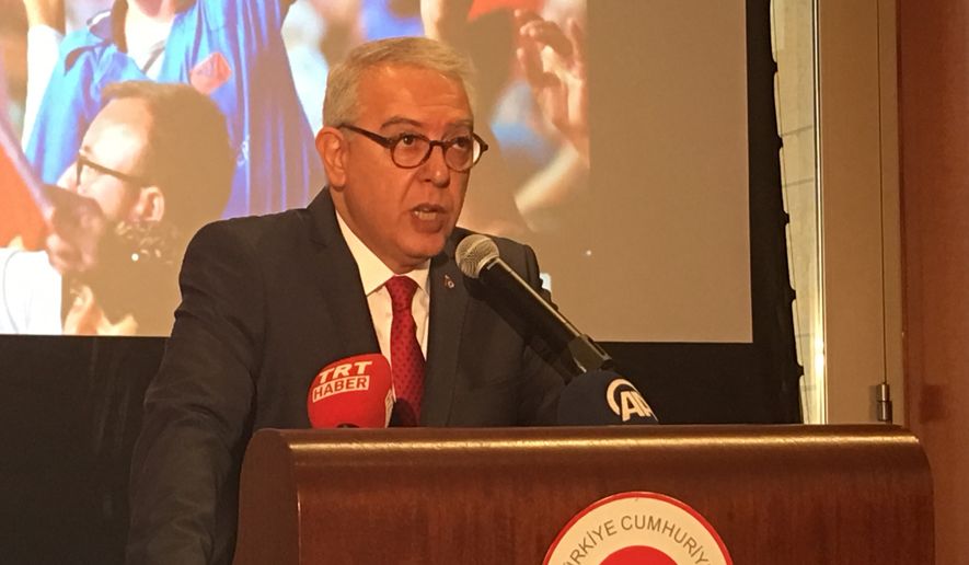 Turkey&#x27;s Ambassador to the U.S. Serdar Kilic addresses a press conference at the Turkish Embassy in Washington D.C. on July 14, 2017, ahead of the one year anniversary of the failed military coup in the country. (Laura Kelly/Washington Times)